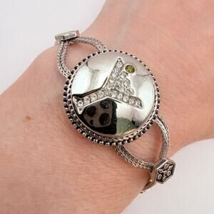 GINGER SNAPS Four Chain Bracelet Martini Charm Crystal Silver Tone